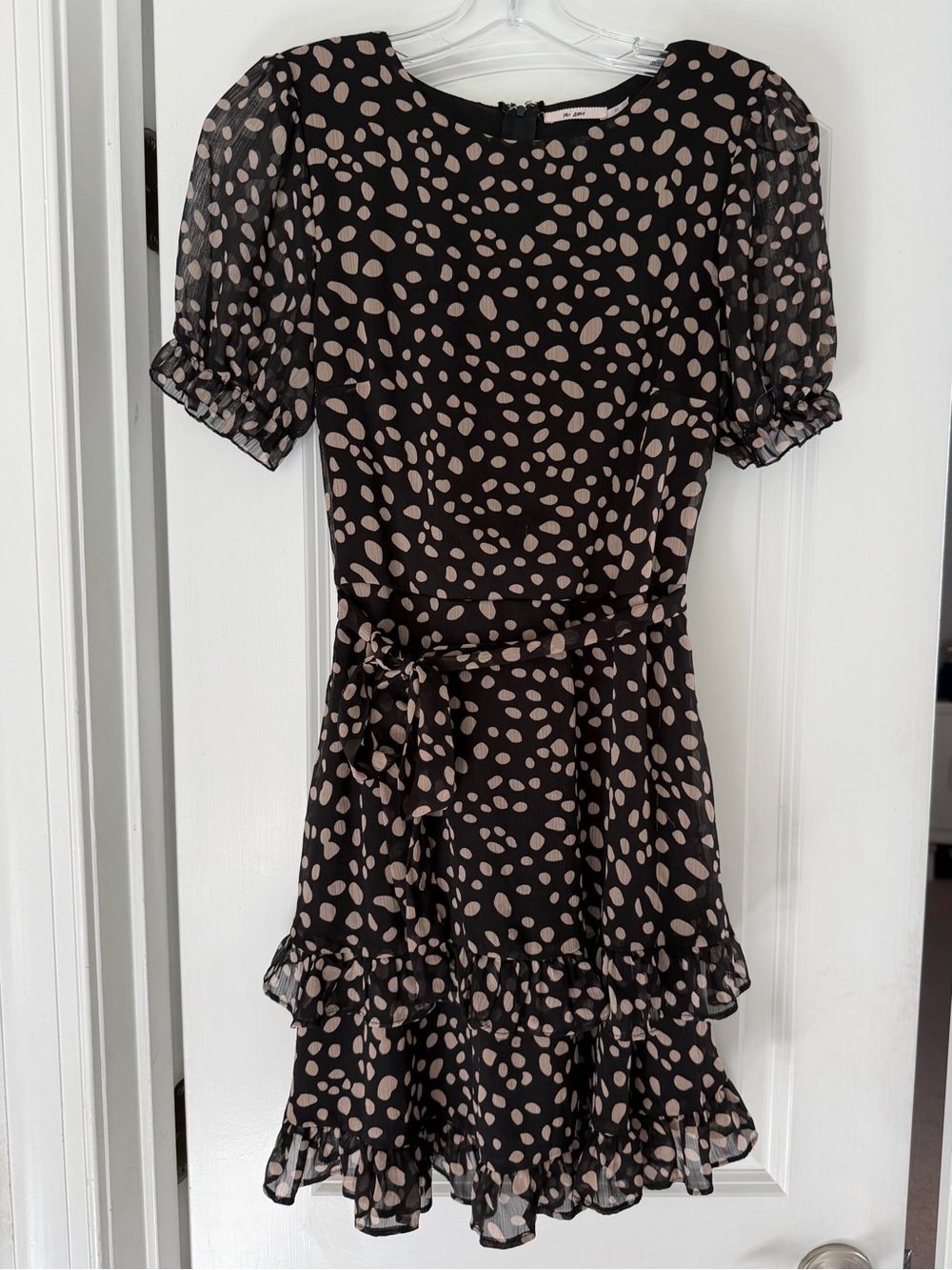 Mi Ami Black and Beige Polka Dot Ruffle Dress